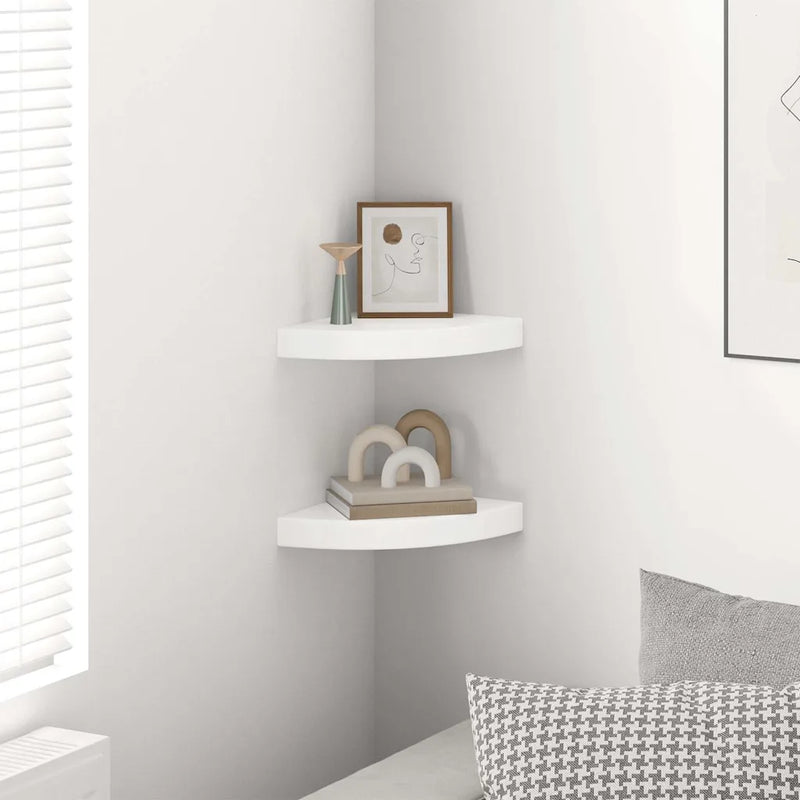 Floating Corner Shelves 2 pcs High Gloss White 25x25x3.8 cm MDF