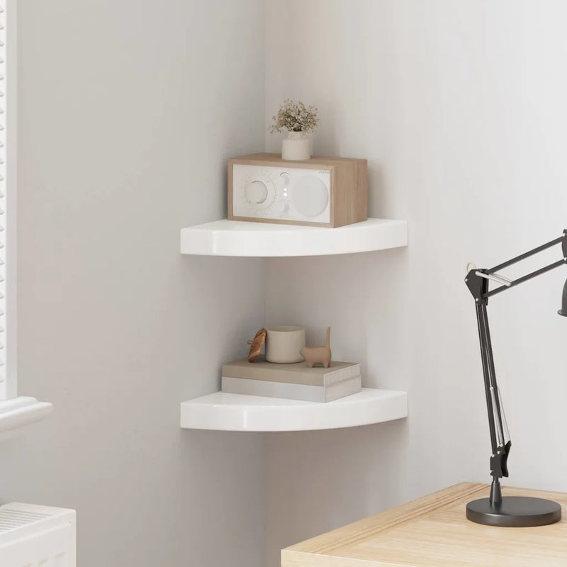 Floating Corner Shelves 2 pcs High Gloss White 25x25x3.8 cm MDF