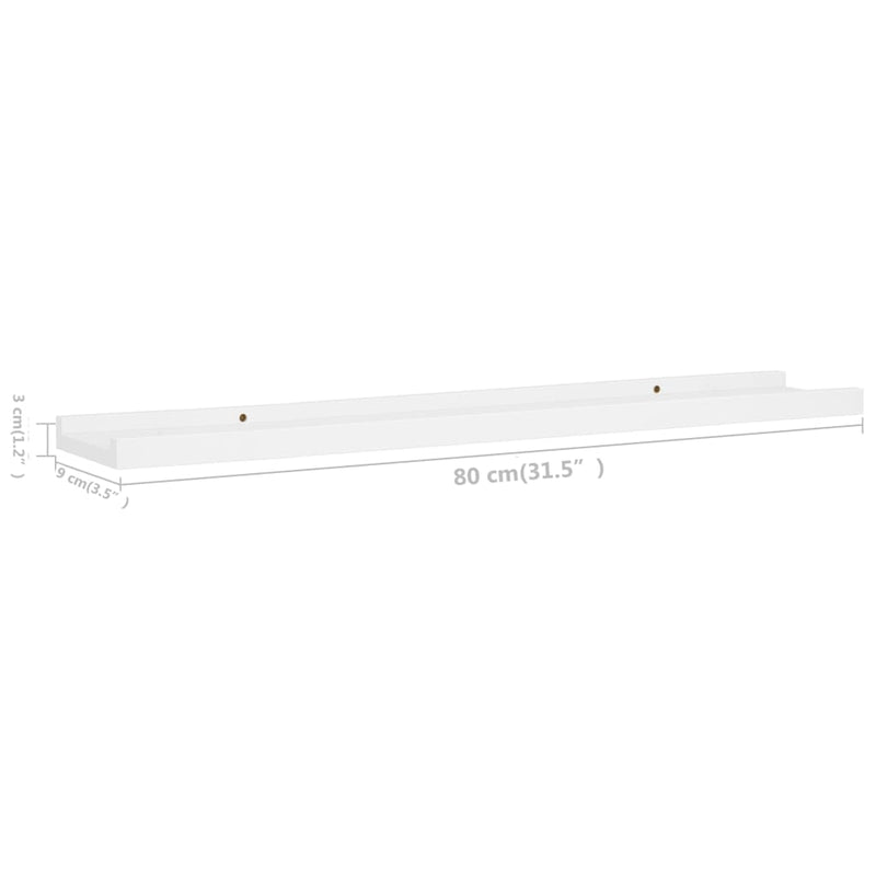 vidaXL Picture Frame Ledge Shelves 2 pcs White 80x9x3 cm MDF