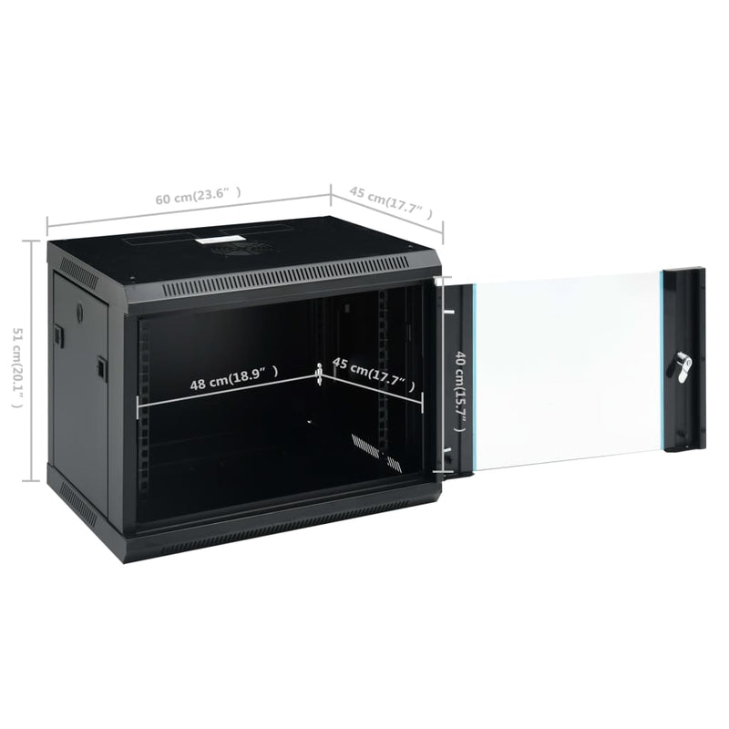 vidaXL 9U Wall Mounted Network Cabinet 19" IP20 600x450x510 mm