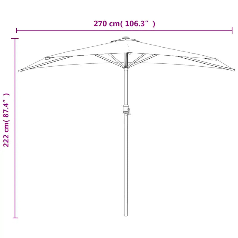 Balcony Parasol with Aluminium Pole Black 270x144x222 cm Half