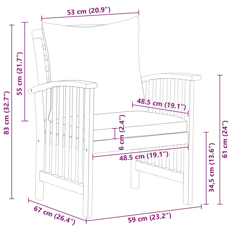 vidaXL Garden Chairs with Cushions 2 pcs Solid Acacia Wood