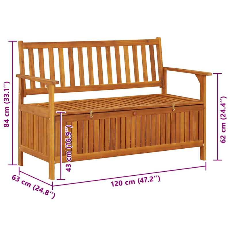 vidaXL Garden Storage Bench 120 cm Solid Acacia Wood