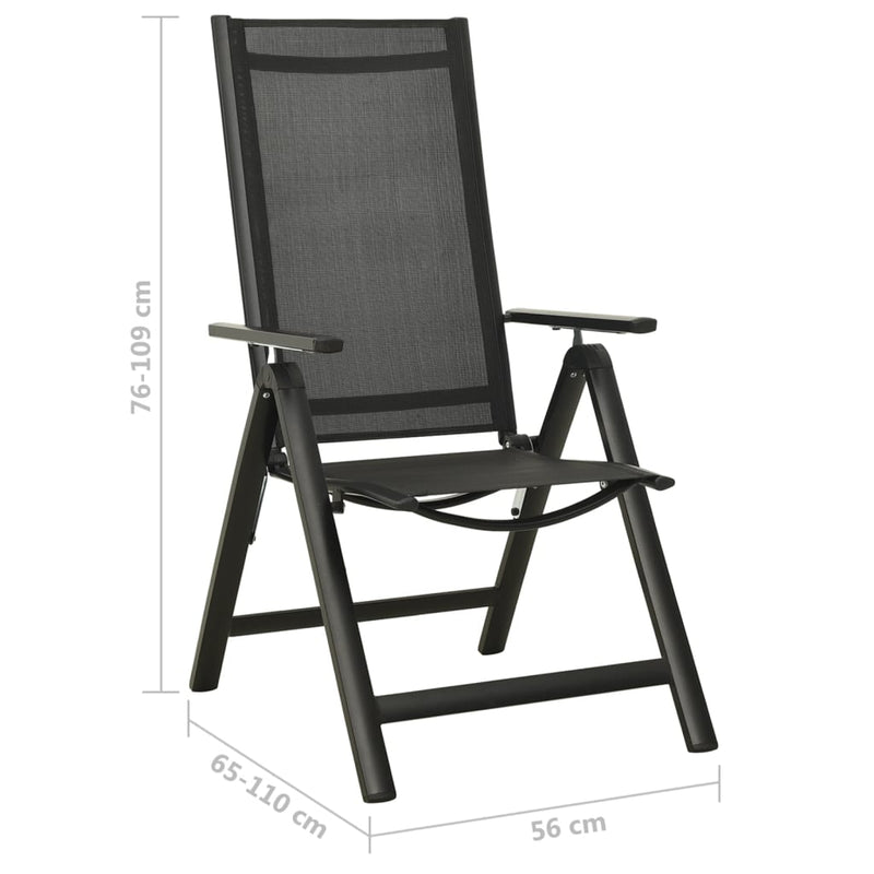 vidaXL Folding Garden Chairs 2 pcs Textilene and Aluminium Black