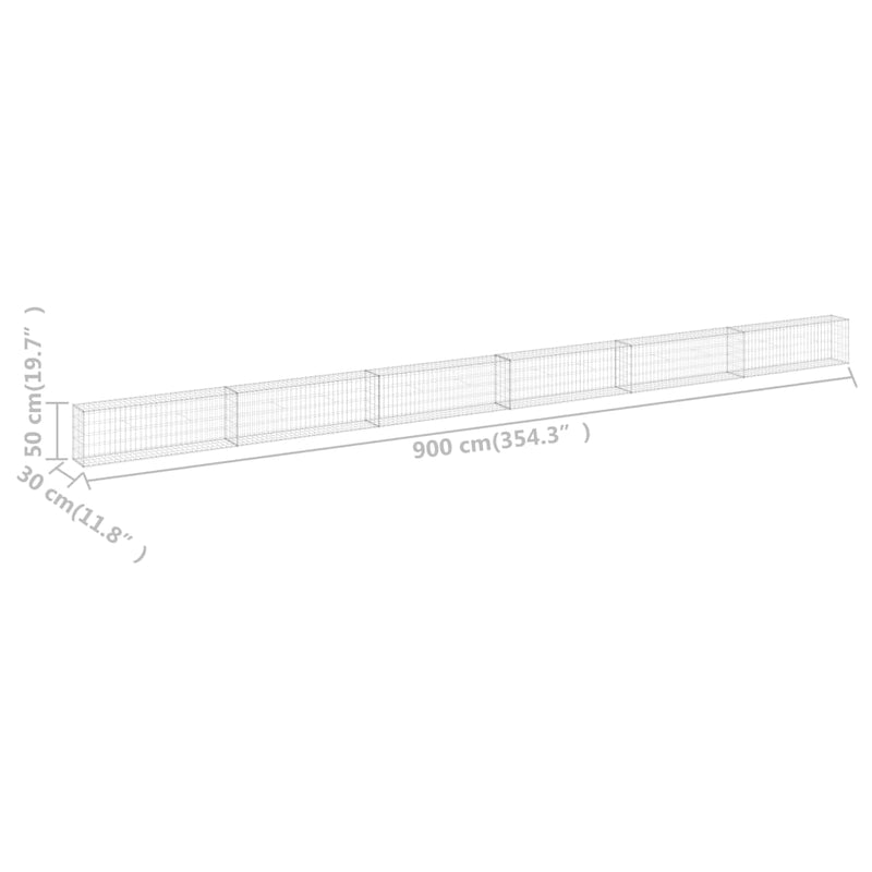 vidaXL Gabion Wall with Covers Galvanised Steel 900x30x50 cm