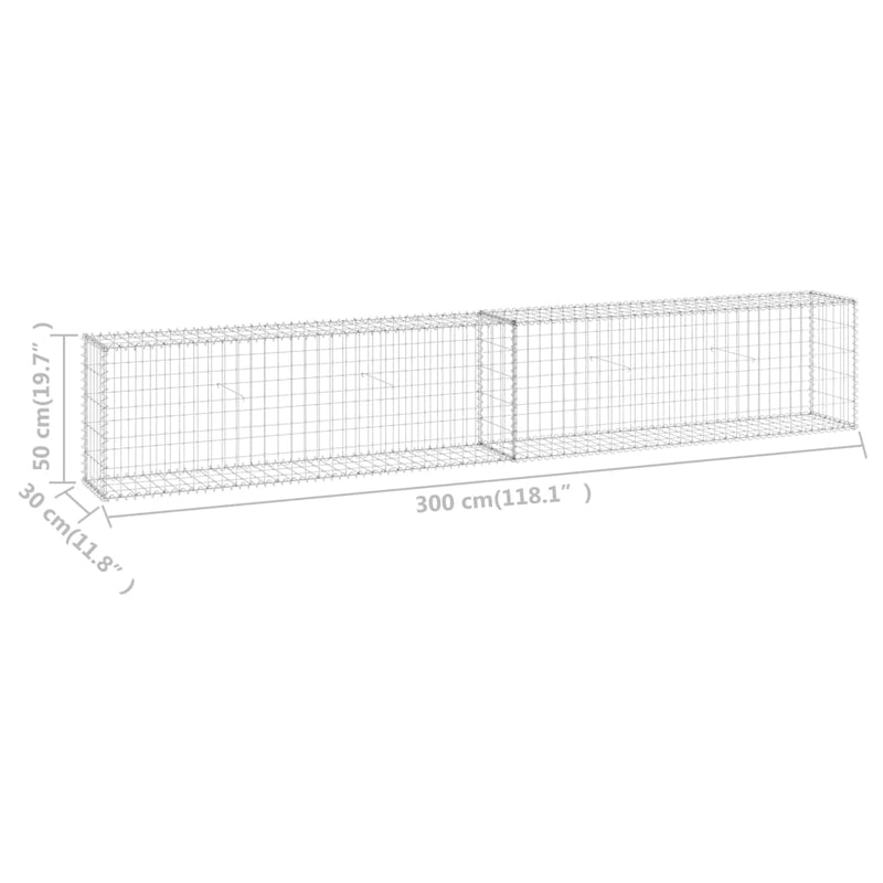 vidaXL Gabion Wall with Covers Galvanised Steel 300x30x50 cm