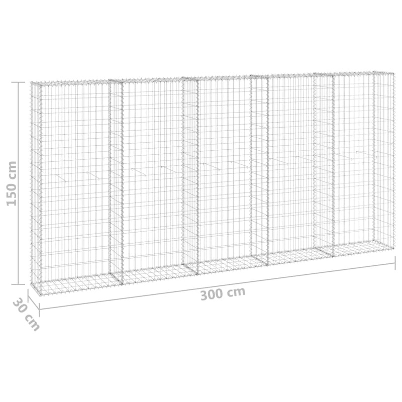 vidaXL Gabion Wall with Covers Galvanised Steel 300x30x150 cm