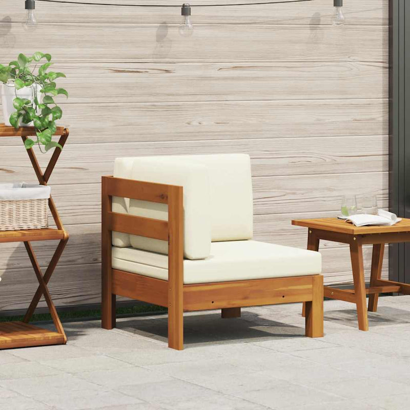 vidaXL Corner Sofa with Cream White Cushions Solid Acacia Wood