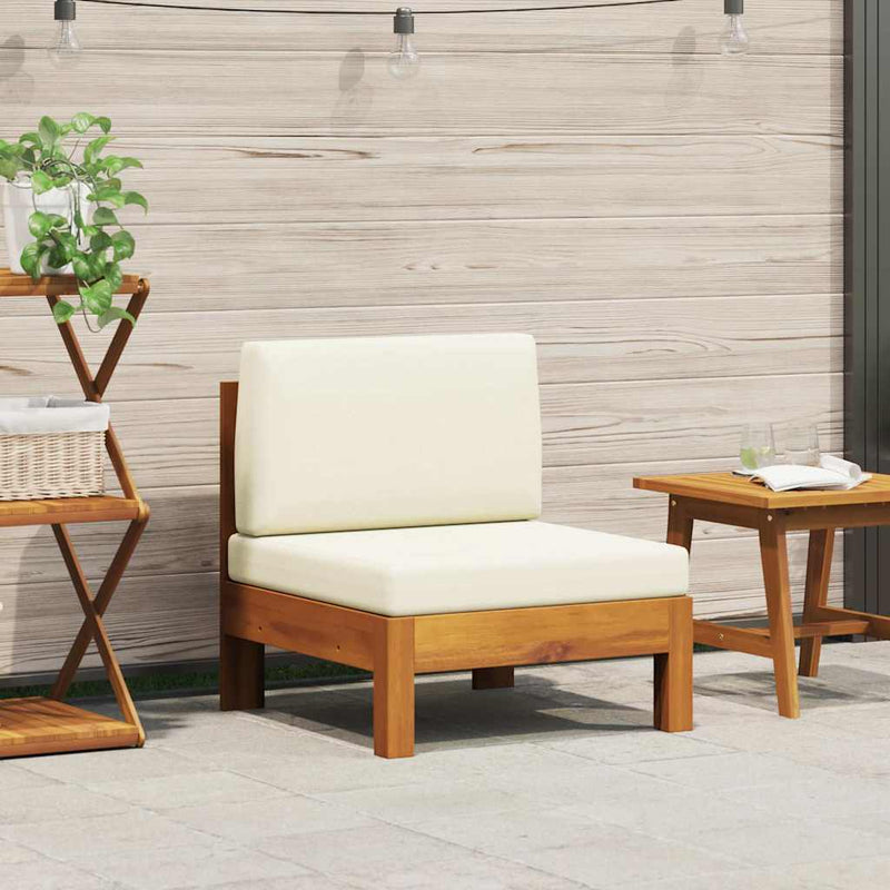 vidaXL Middle Sofa with Cream White Cushions Solid Acacia Wood