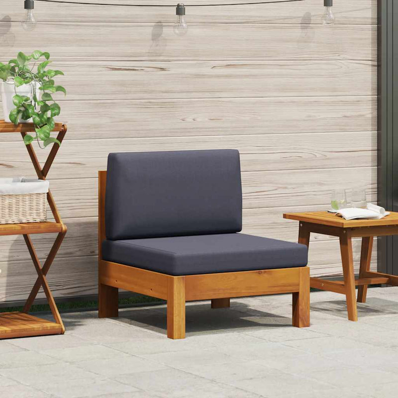 vidaXL Middle Sofa with Dark Grey Cushions Solid Acacia Wood