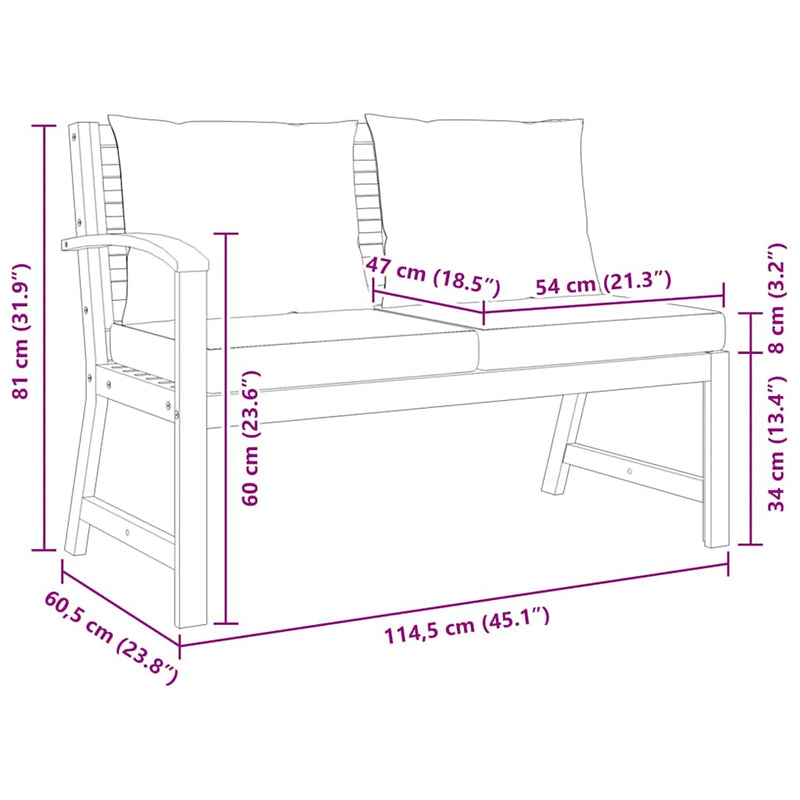 vidaXL Garden Bench 114.5 cm with Dark Grey Cushion Solid Acacia Wood