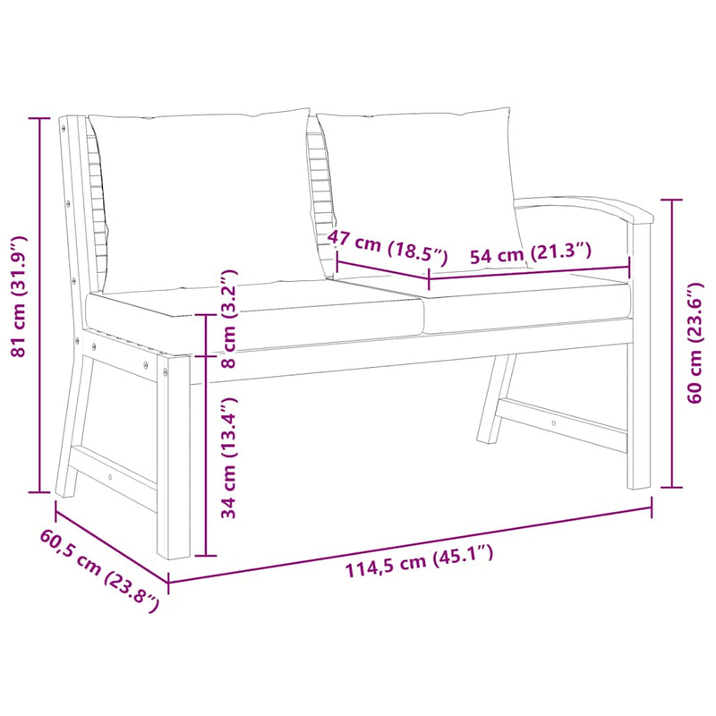 vidaXL Garden Bench 114.5 cm with Cream Cushion Solid Acacia Wood