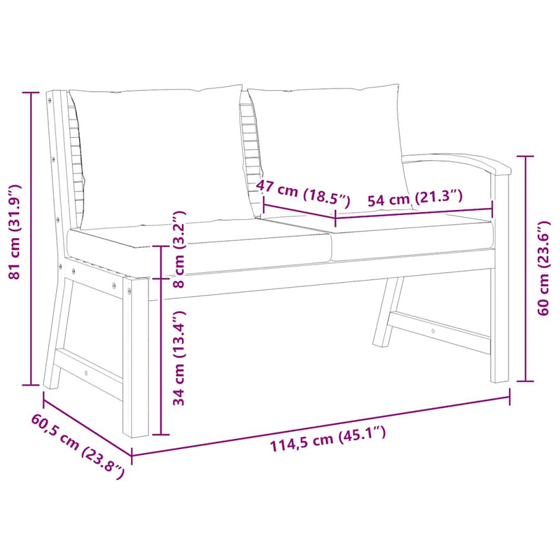 vidaXL Garden Bench 114.5 cm with Dark Grey Cushion Solid Acacia Wood