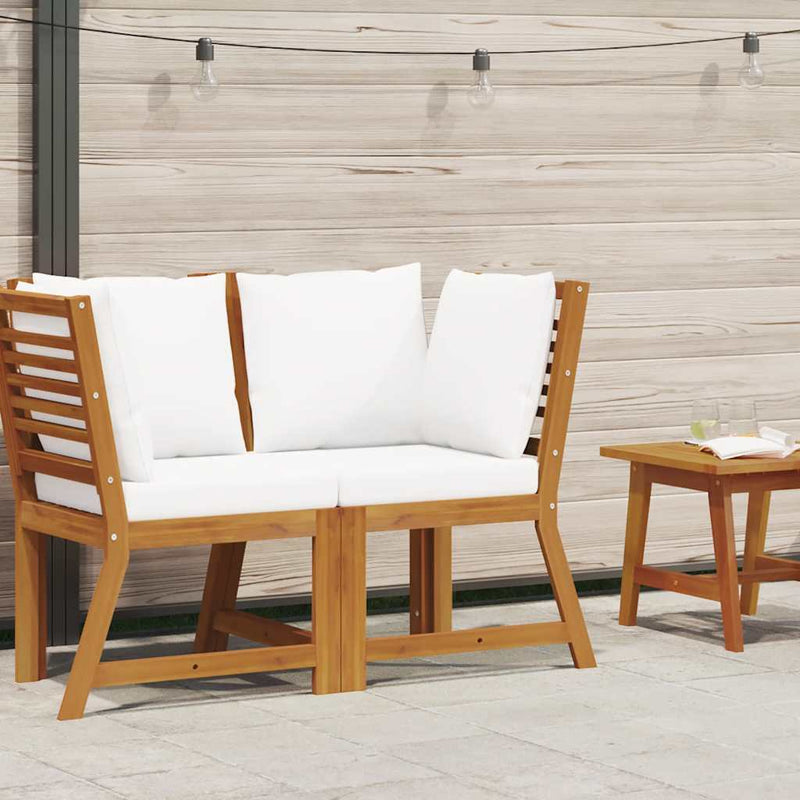 vidaXL Sectional Corner Sofa with Cream Cushion Solid Acacia Wood