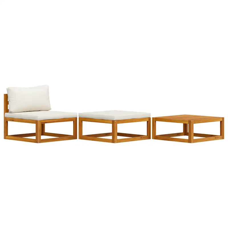 3 Piece Garden Lounge Set with Cream Cushions Solid Acacia Wood