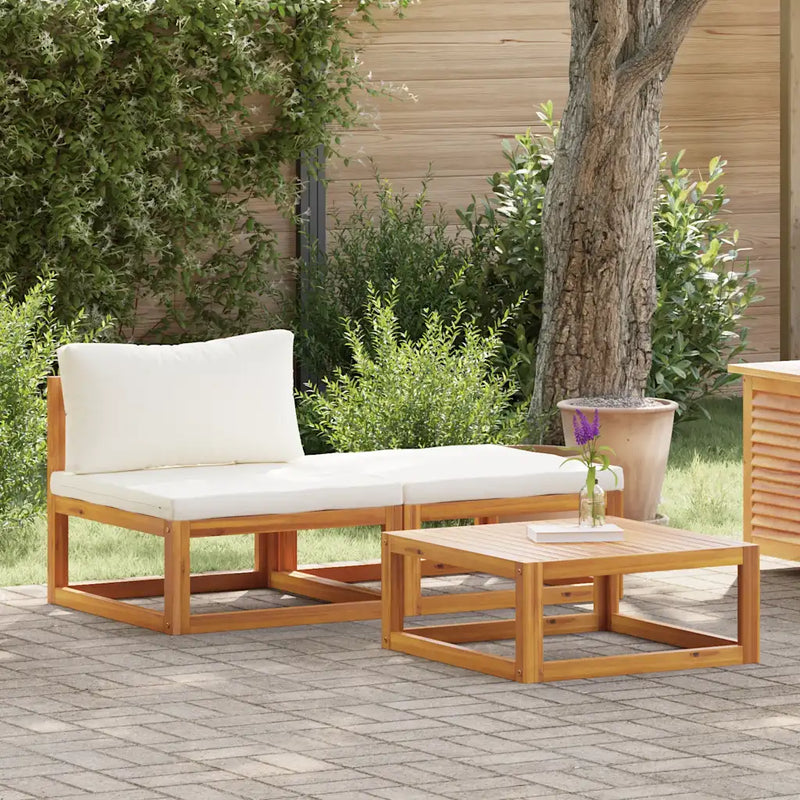 3 Piece Garden Lounge Set with Cream Cushions Solid Acacia Wood