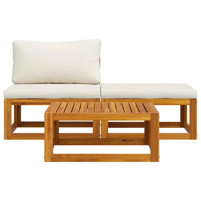 3 Piece Garden Lounge Set with Cream Cushions Solid Acacia Wood