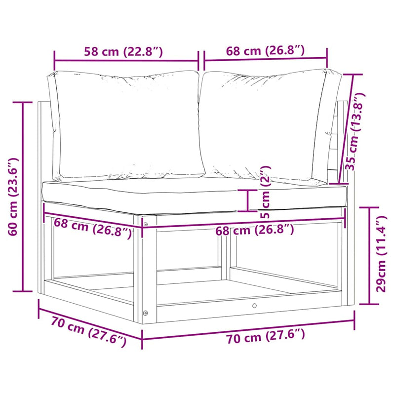 vidaXL 2 Piece Sofa Set with Cream White Cushions Solid Acacia Wood