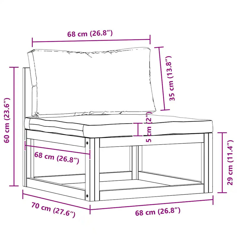 2 Piece Garden Sofa Set with Cushion Solid Acacia Wood