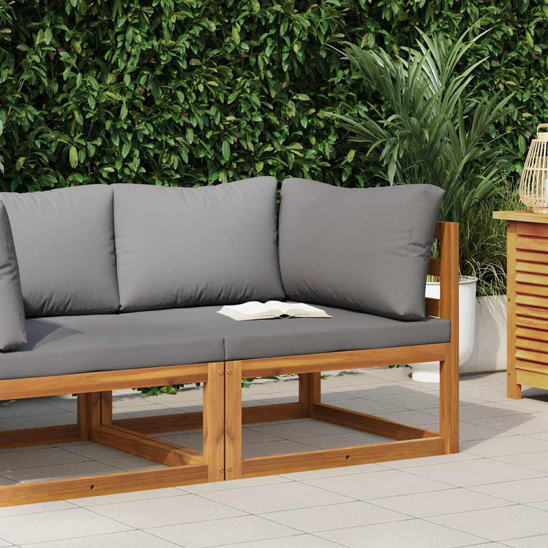 vidaXL Sectional Corner Sofa & Dark Grey Cushion Solid Acacia Wood