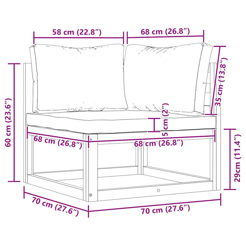 vidaXL Sectional Corner Sofa & Cream White Cushion Solid Acacia Wood