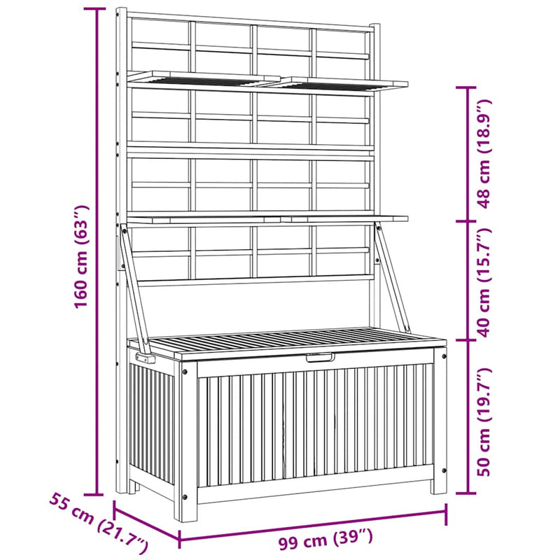 vidaXL Storage Box with Trellis Grey 99x55x160 cm Solid Acacia Wood