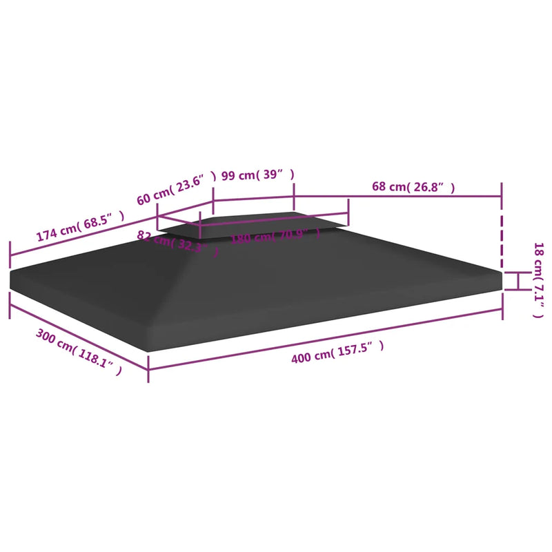 2-Tier Gazebo Top Cover 310 g/m�� 4x3 m Black