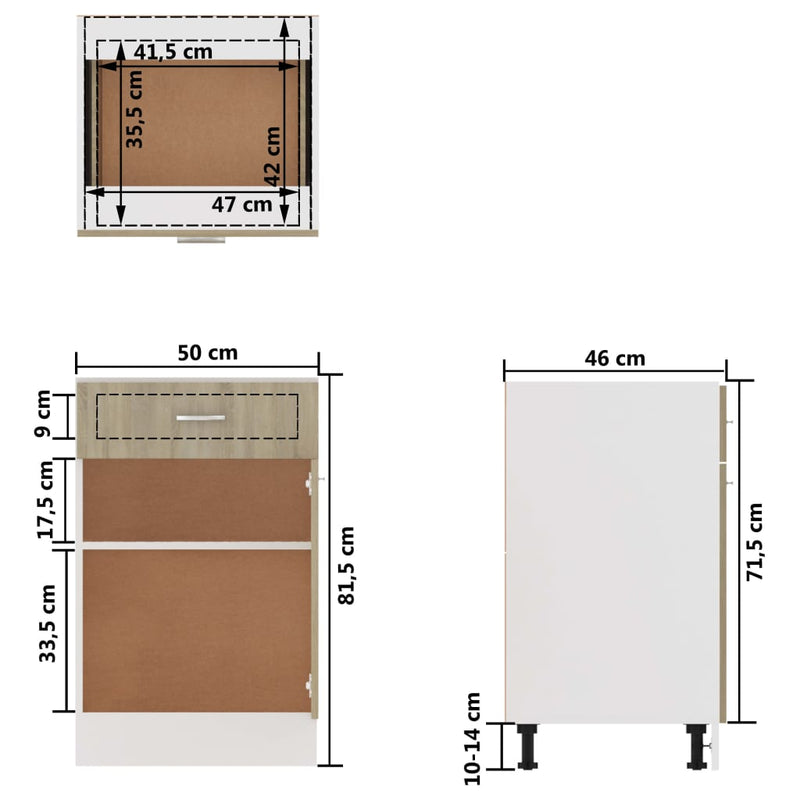 vidaXL Drawer Bottom Cabinet Lyon Sonoma Oak 50x46x81.5 cm Engineered Wood