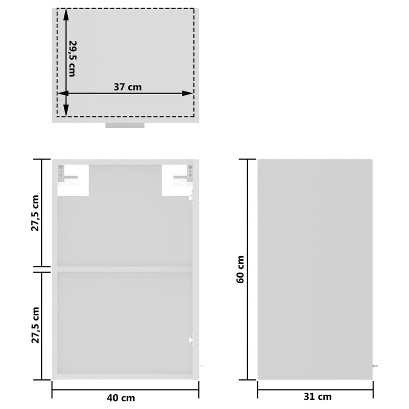 vidaXL Hanging Glass Cabinet Lyon White 40x31x60 cm Engineered Wood
