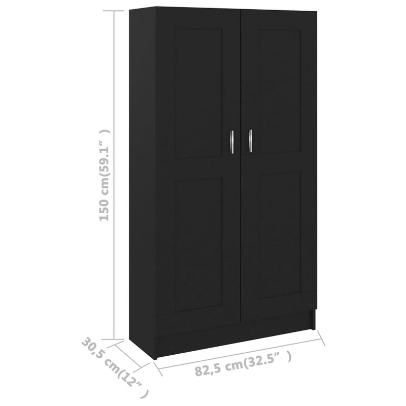 vidaXL Book Cabinet Black 82.5x30.5x150 cm Engineered Wood