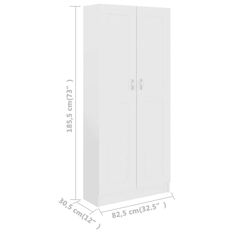 vidaXL Book Cabinet White 82.5x30.5x185.5 cm Engineered Wood