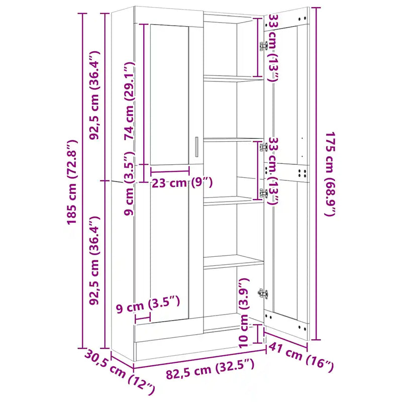 Vitrine Cabinet Sonoma Oak 82.5x30.5x185 cm Engineered Wood