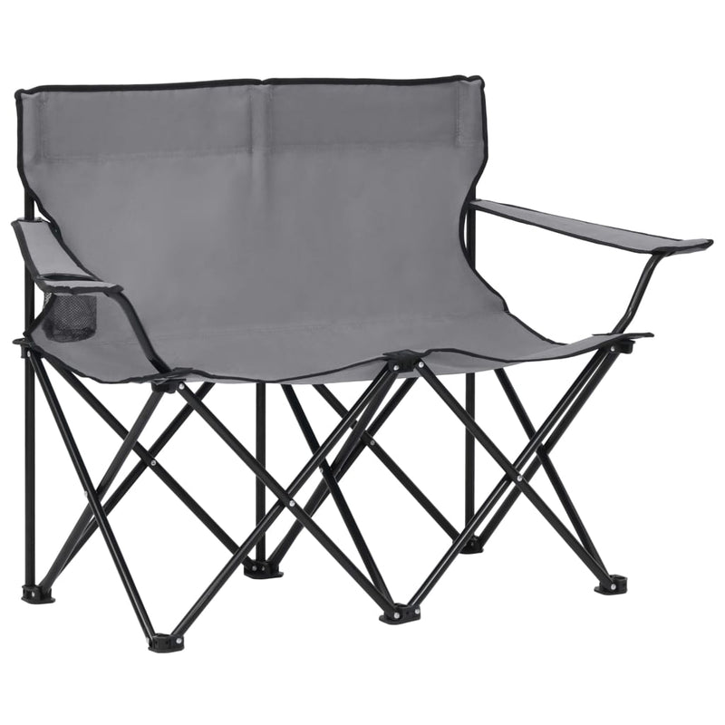 vidaXL 2-Seater Foldable Camping Chair Steel and Fabric Grey
