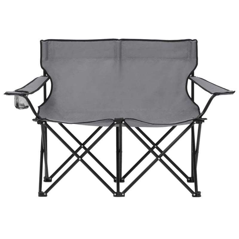 vidaXL 2-Seater Foldable Camping Chair Steel and Fabric Grey