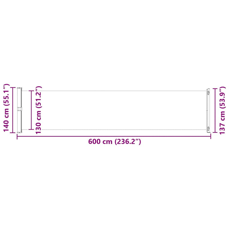 vidaXL Patio Retractable Side Awning 140x600 cm Grey