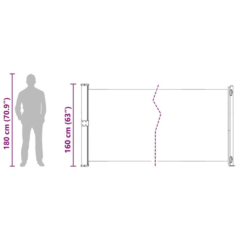 vidaXL Patio Retractable Side Awning 600x160 cm Grey