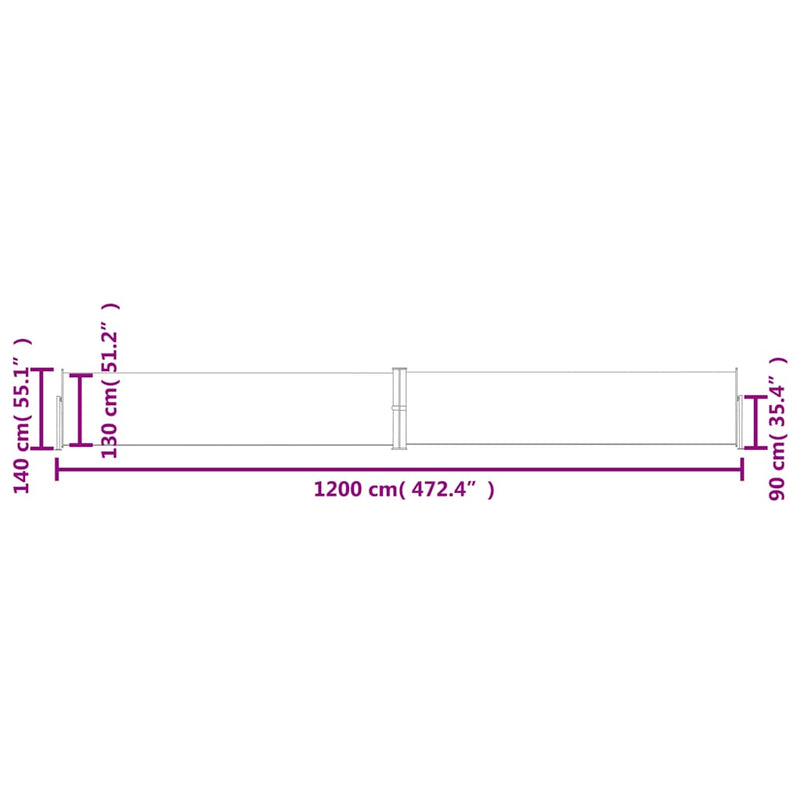 vidaXL Patio Retractable Side Awning 140x1200 cm Cream