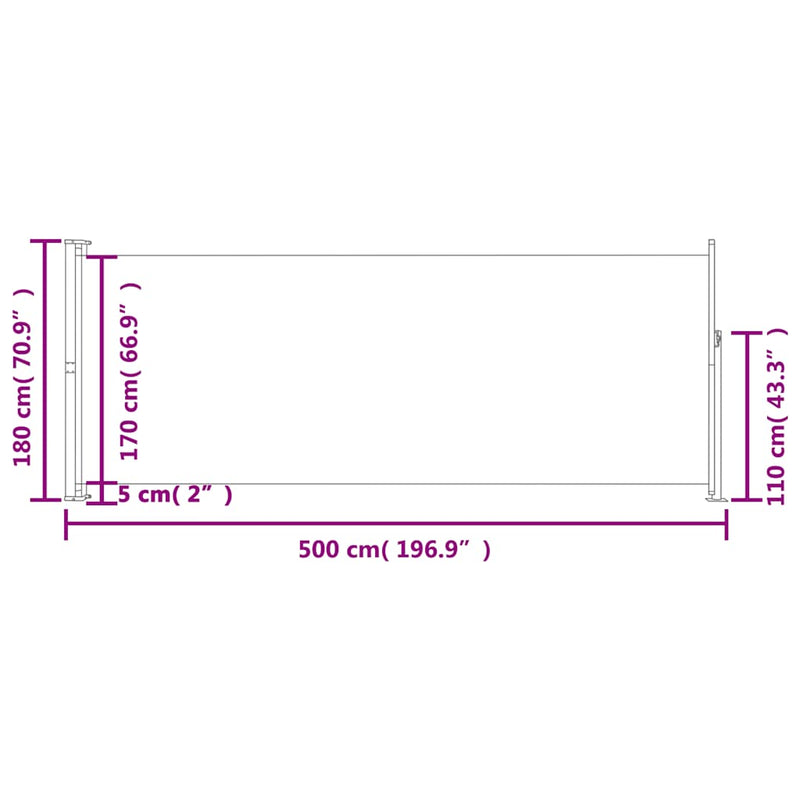 vidaXL Patio Retractable Side Awning 180x500cm Black