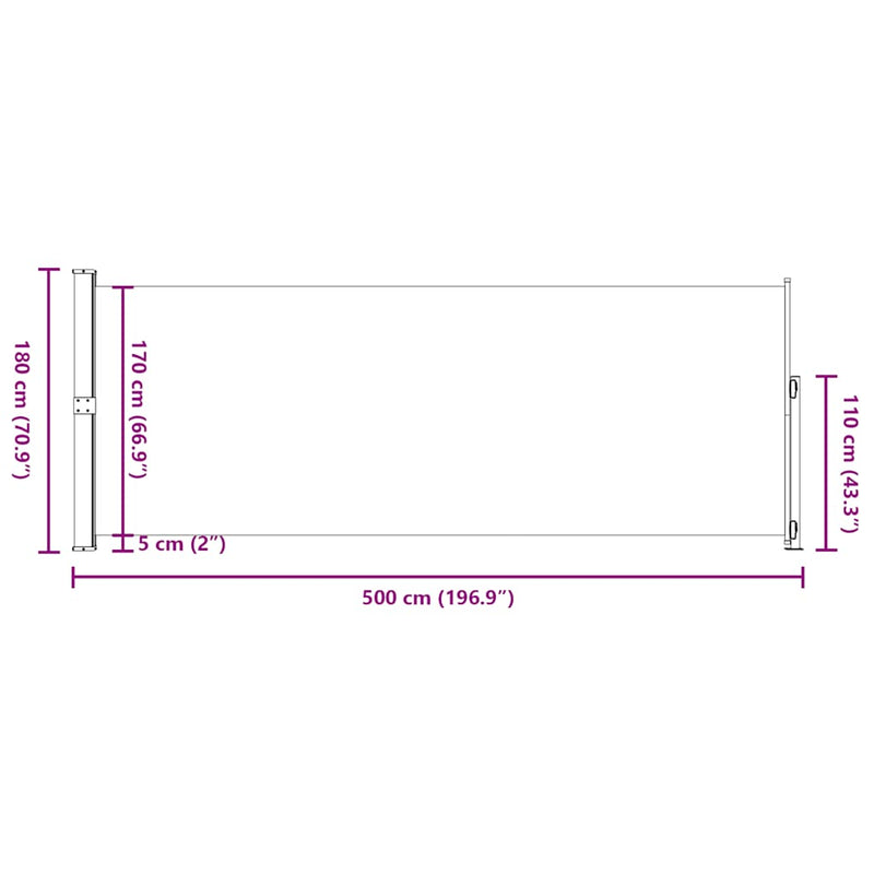 vidaXL Patio Retractable Side Awning 180x500cm Cream