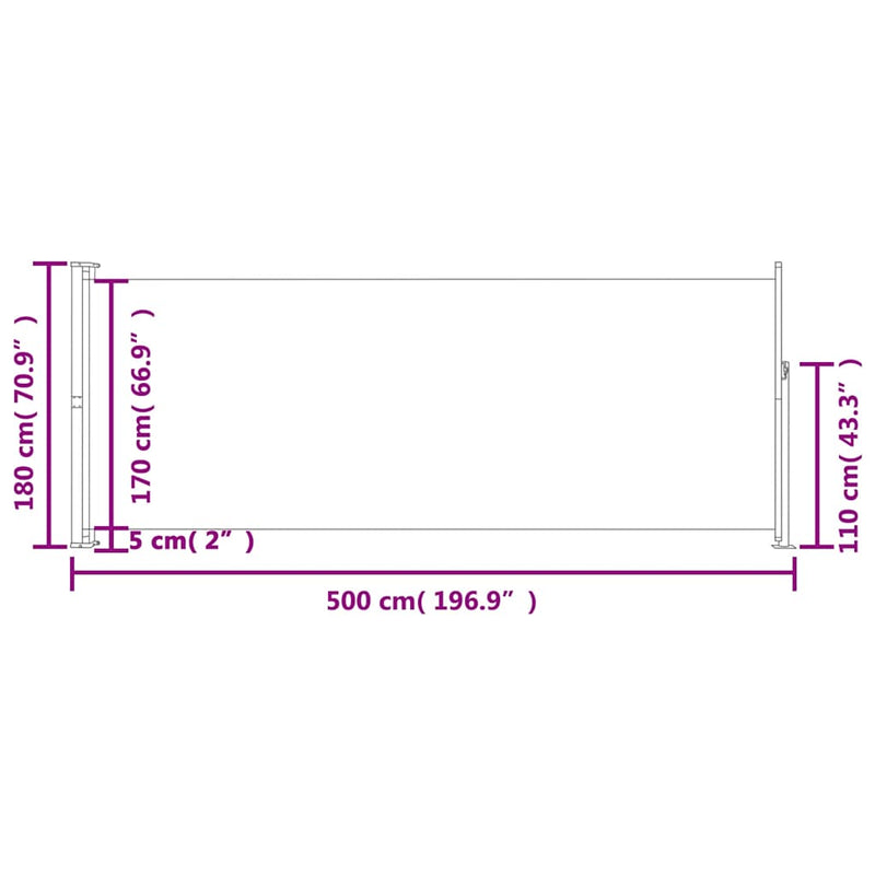vidaXL Patio Retractable Side Awning 180x500cm Grey