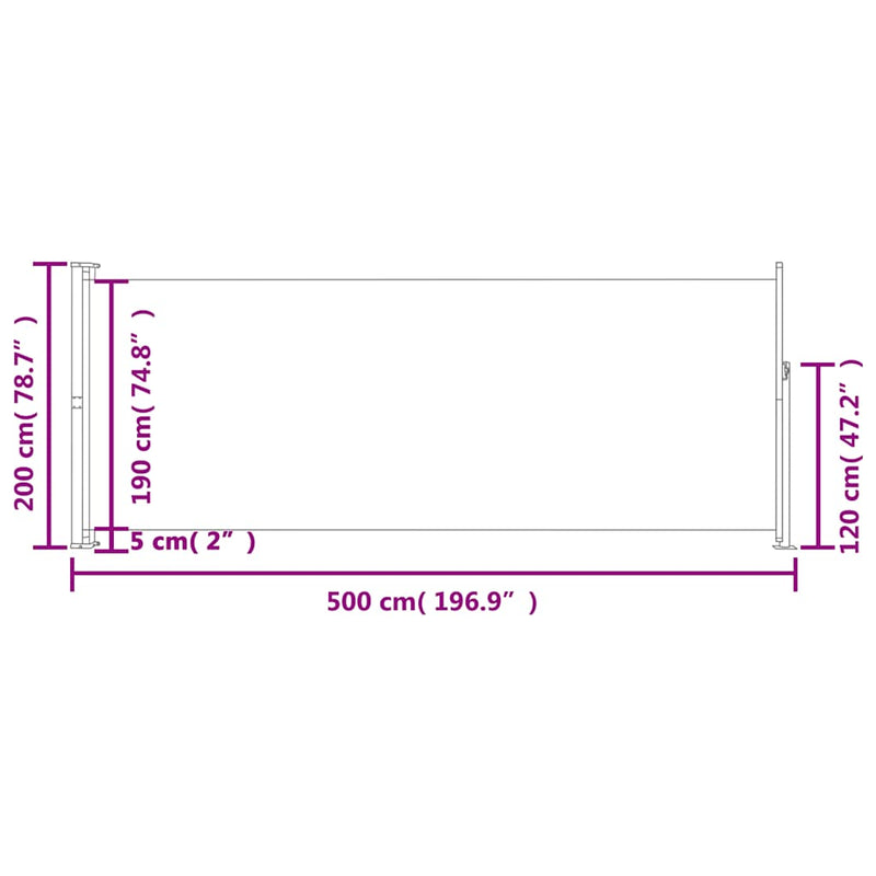 vidaXL Patio Retractable Side Awning 200x500cm Black