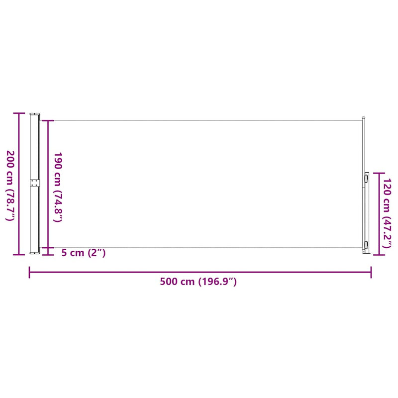 vidaXL Patio Retractable Side Awning 200x500cm Cream