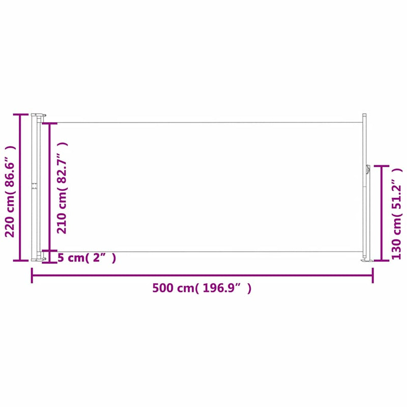 vidaXL Patio Retractable Side Awning 220x500cm Black