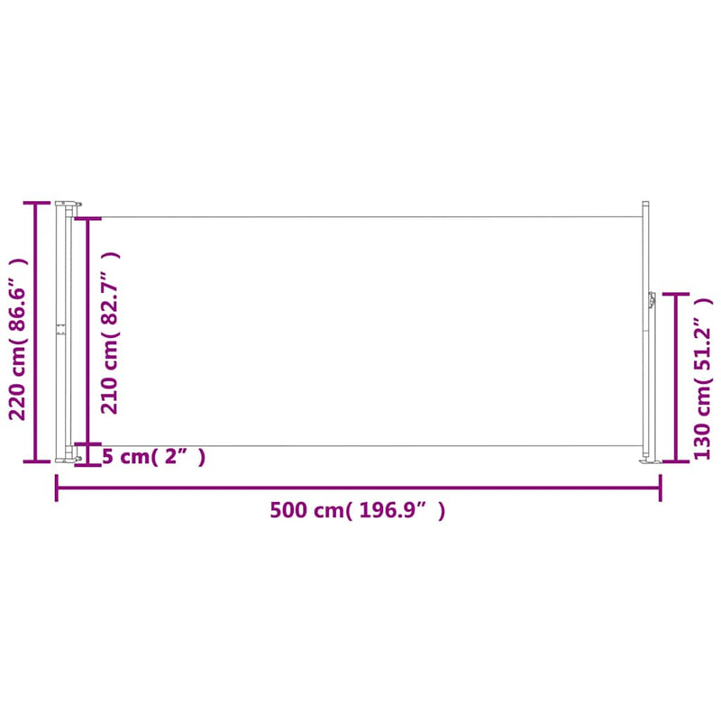 vidaXL Patio Retractable Side Awning 220x500cm Grey