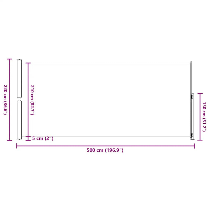 vidaXL Patio Retractable Side Awning 220x500cm Grey