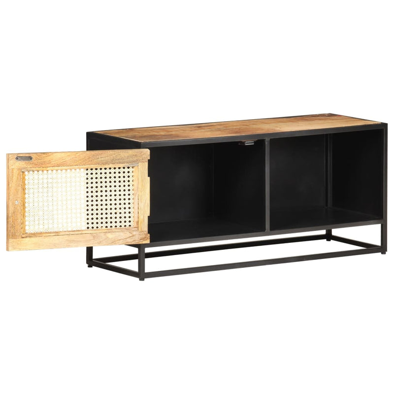 vidaXL TV Cabinet 90x30x40 cm Rough Mango Wood and Natural Cane