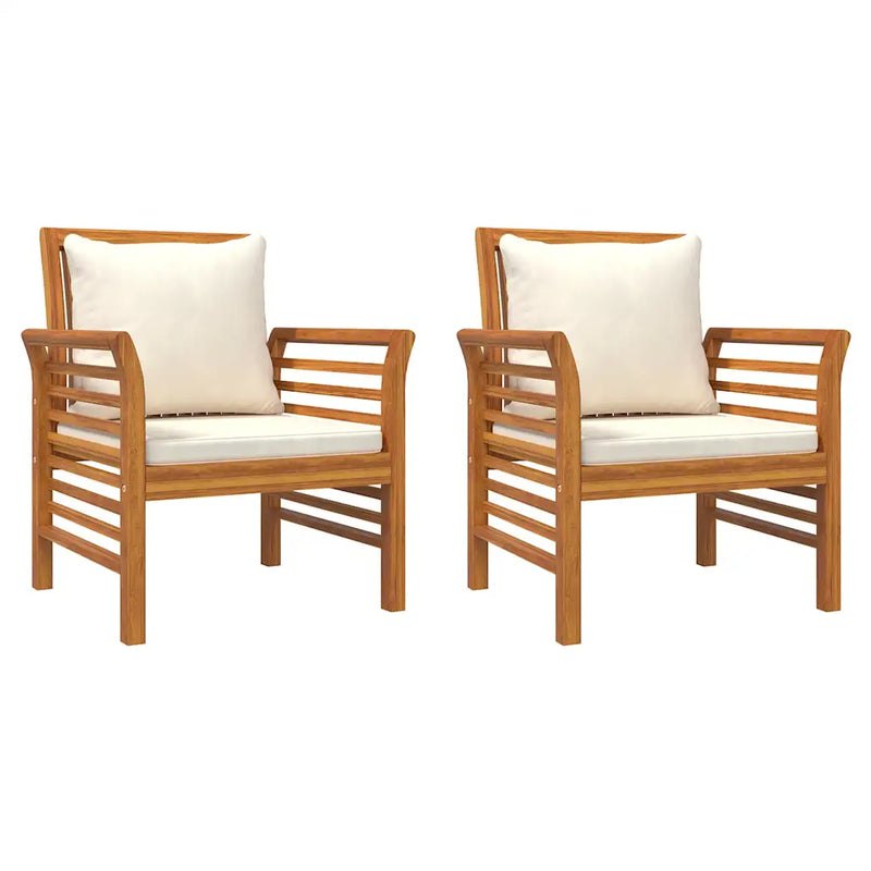 Sofa Chairs with Cream White Cushions 2 pcs Solid Wood Acacia