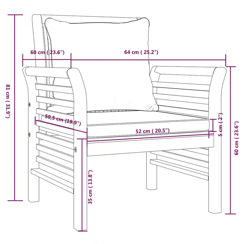 Sofa Chairs with Cream White Cushions 2 pcs Solid Wood Acacia