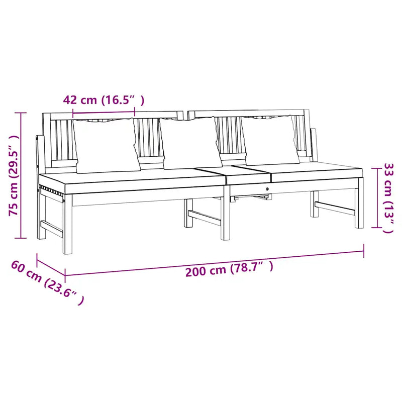 Day Bed with Cream Cushion 200x60x75 cm Solid Wood Acacia