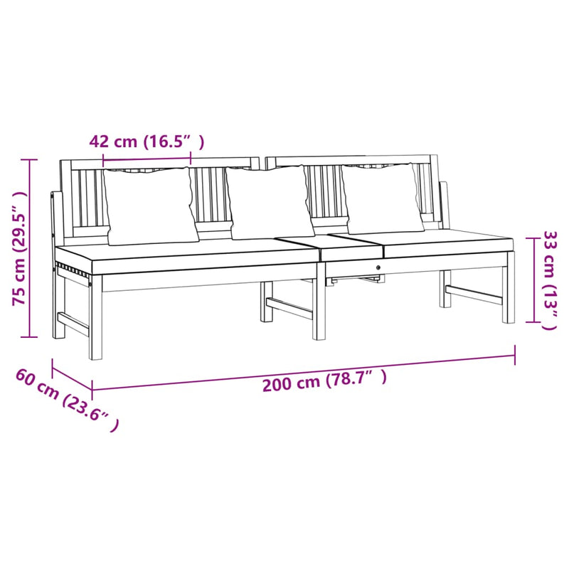 vidaXL Day Bed with Cream Cushion 200x60x75 cm Solid Wood Acacia